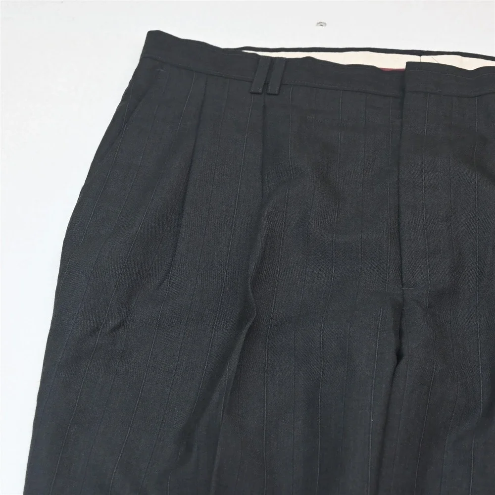 Vtg Y2K 2000s Boxy Double Breasted 46L 36x32 Gray Striped Wool Jacket Pants Suit